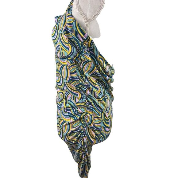 BCBG Paris Halter Style Mini Dress Large Retro Ruched Sides Party Festival - Picture 4 of 11